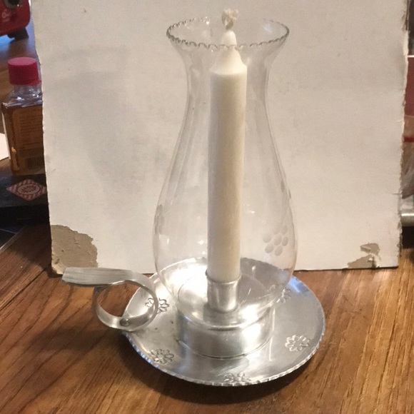 Beautiful vintage embossed silver plated hurricane style glass candle holder - Picture 1 of 13